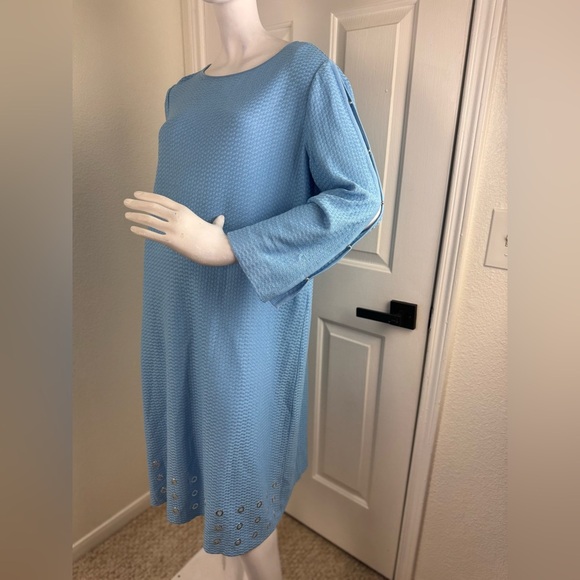 Ming Wang Blue Textured Split Sleeve Grommet Hem Shift Dress Size Large. A32 - Picture 4 of 15